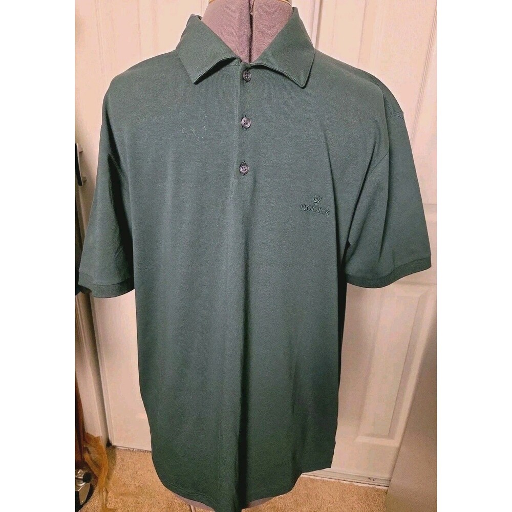 Official ROLEX Green Golf Polo Shirt Medium M - Made In Italy - Engraved Buttons